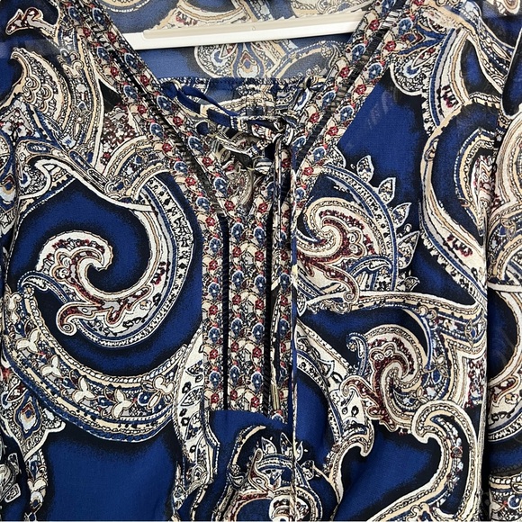 WHBM Womens Parsley Long Sleeve Midi Dress Flowy Sz 10 Waistband Lined - Picture 2 of 12